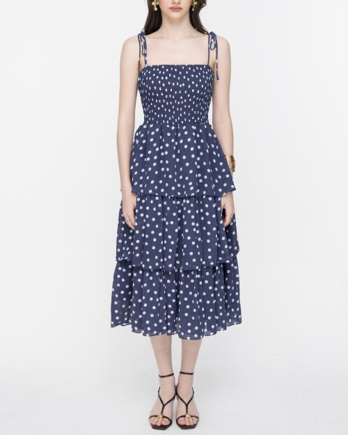 SIXDO Polka Dot Spaghetti Strap Maxi Chiffon Dress
